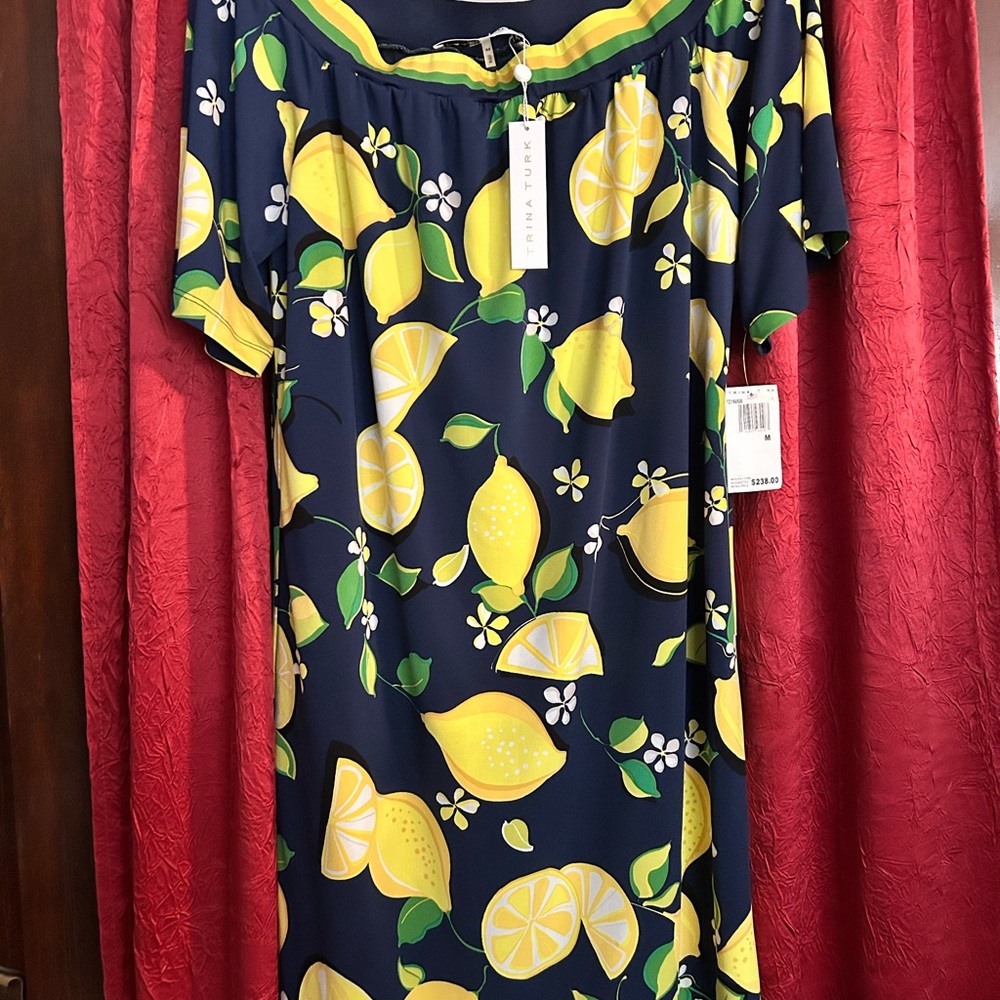 Trina Turk Navy Lemon Print Dress